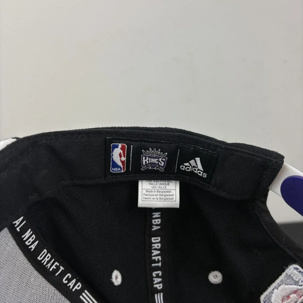 Sacramento Kings Adidas Snapback Hat Black Purple Silver Shadow Script NBA Cap
